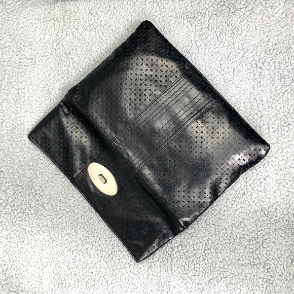 Nine West Perforated Faux Leather Fold Over Clutch w/Turn Lock Closure 12.5”x8” - Picture 5 of 8